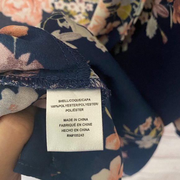 open-front Floral Three-Quarter Sleeve Kimono 2X navy blue and floral plus size - Picture 6 of 7